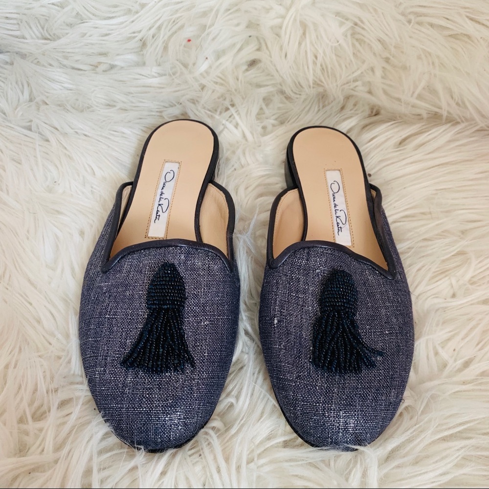 AuthOscar de la Renta graffiti metallic mule